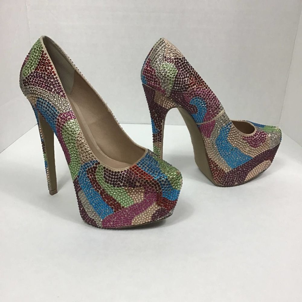 đ Steve Madden Multi Color Rhinestone heelsđ SZâ8 - Picture 3 of 8